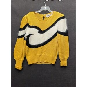 Vintage 80's Sweater Alexandria Yellow/White Rabbit Hair Secretary Mom Grandma M